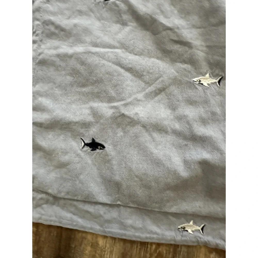 Rare HTF Pottery Barn Kids Oxford Embroidered Shark Pillowcase 26x20